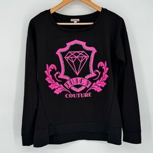 Juicy Couture Pullover Sweatshirt Black Pink Diamond Studs Y2K Sz M Pop Princess
